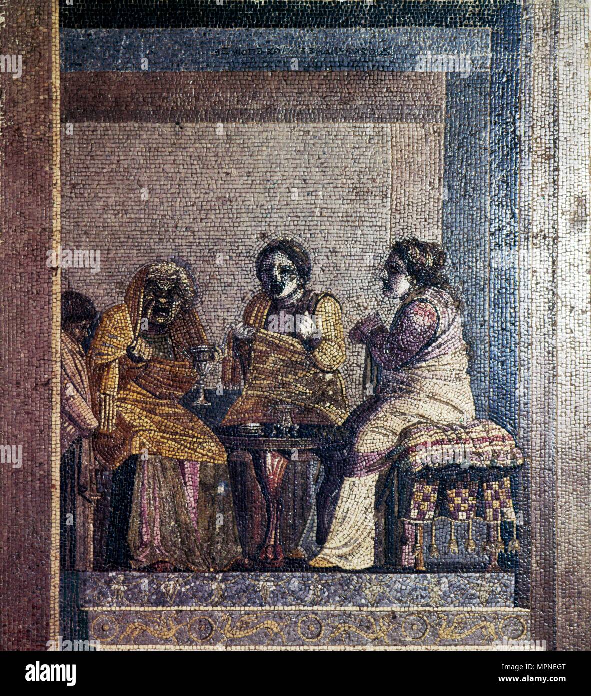 Roman mosaic of Scene from play with masked actors, Villa of Cicero, Pompeii,  c2nd century BC. Artist: Dioscurides of Samos. Stock Photo