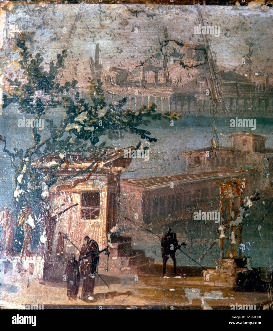 Mythical landscape at Naples, Roman wallpainting from Pompeii, c1st century. Artist: Unknown. Stock Photo