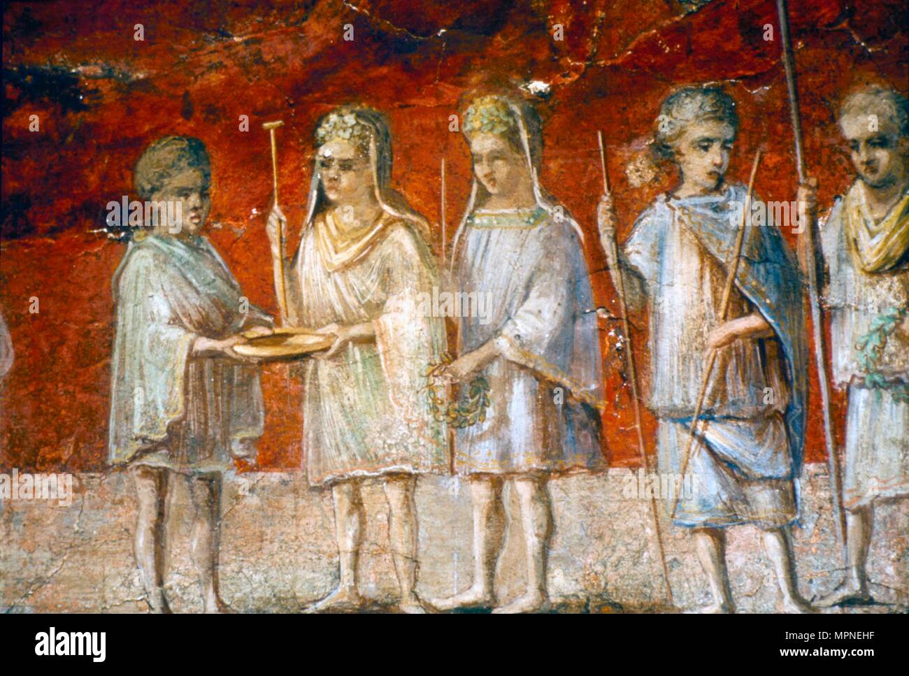 Children in religious procession, Roman wall painting from Ostia, c2nd-3rd century. Artist: Unknown. Stock Photo