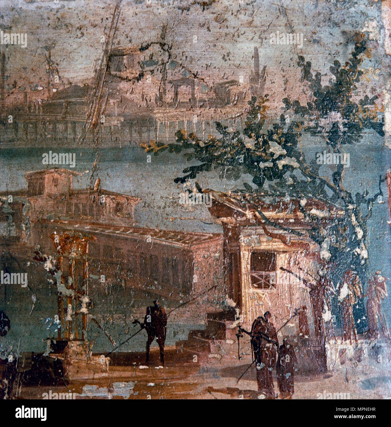 Roman wall painting of idyllic landscape, Pompeii, 1st century. Artist