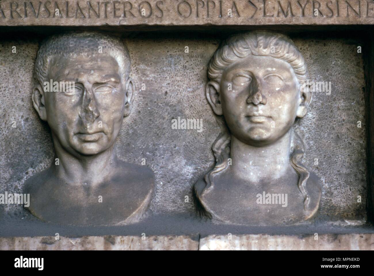 Roman Husband and wife (funerary slab) Imperial period. At Museo Nazionale Romano, Rome. Artist: Unknown. Stock Photo