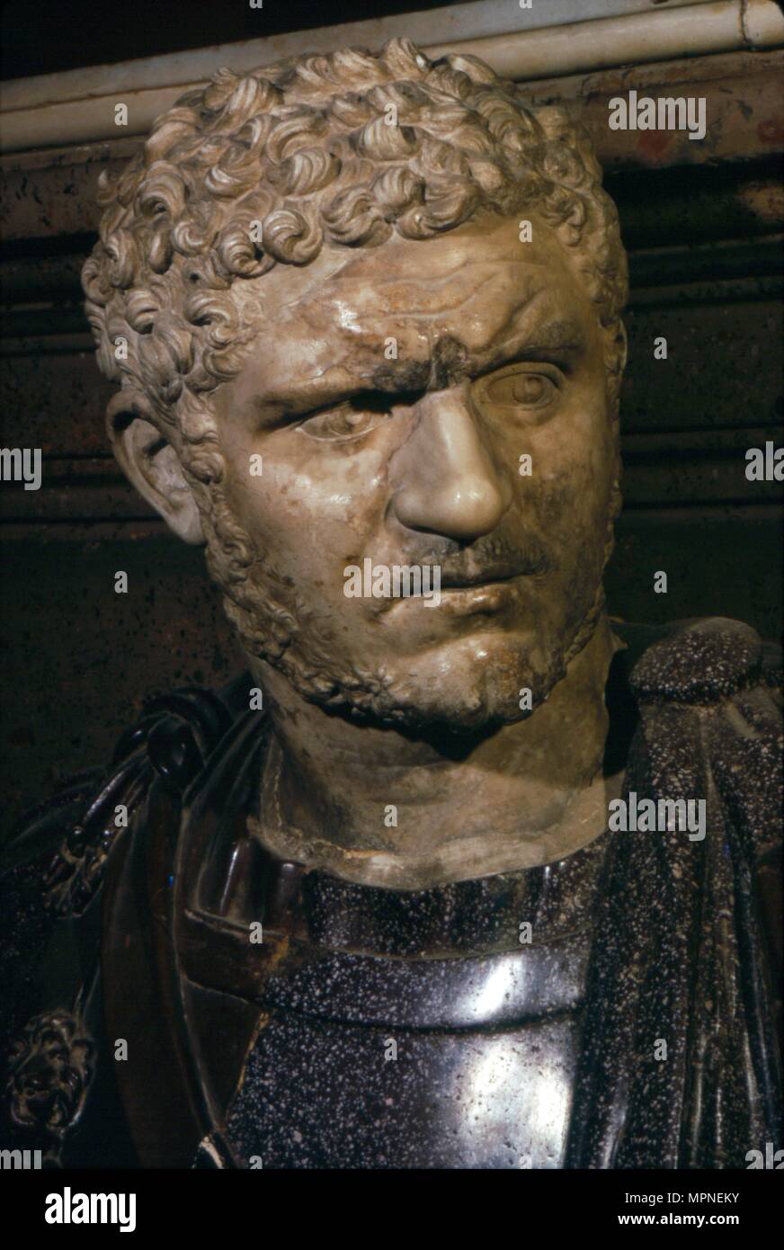 Ancient marble bust of Emperor Caracalla, 212-217. Artist: Unknown. Stock Photo