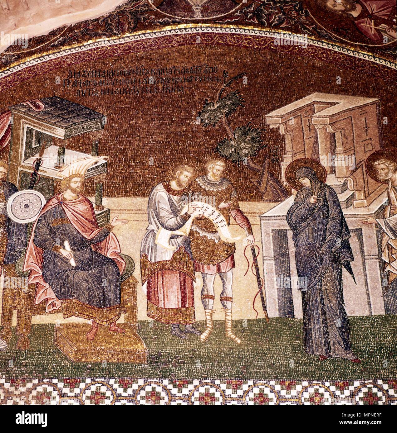 Mary and Joseph before Cyrenius, Byzantine Mosaic, Chora Church, Istanbul, c1310-1320. Artist: Unknown. Stock Photo
