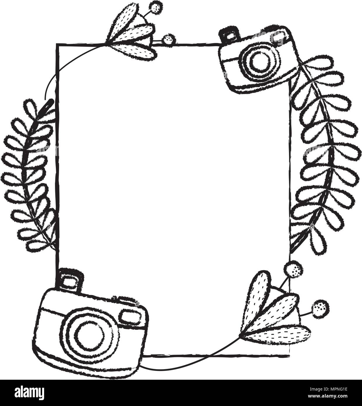 grunge emblem with tropical plants and camera technology vector ...