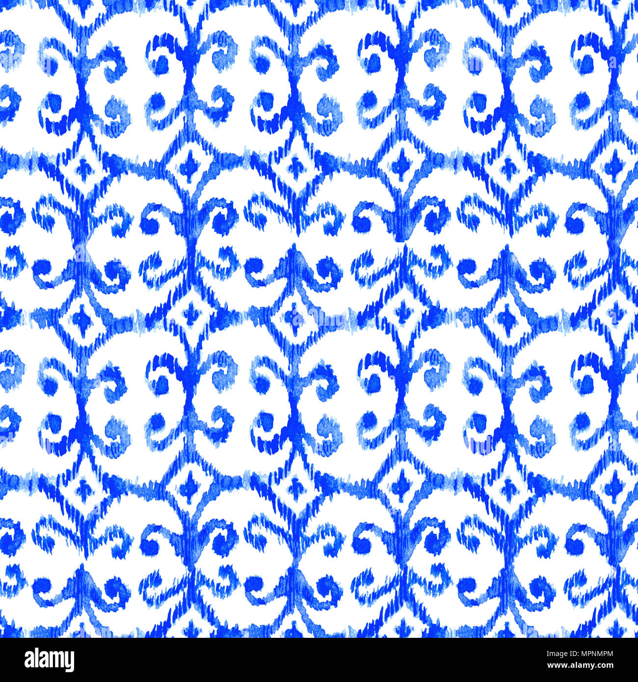Blue seamless watercolour ikat pattern for textile, wrapping, craft Stock Photo