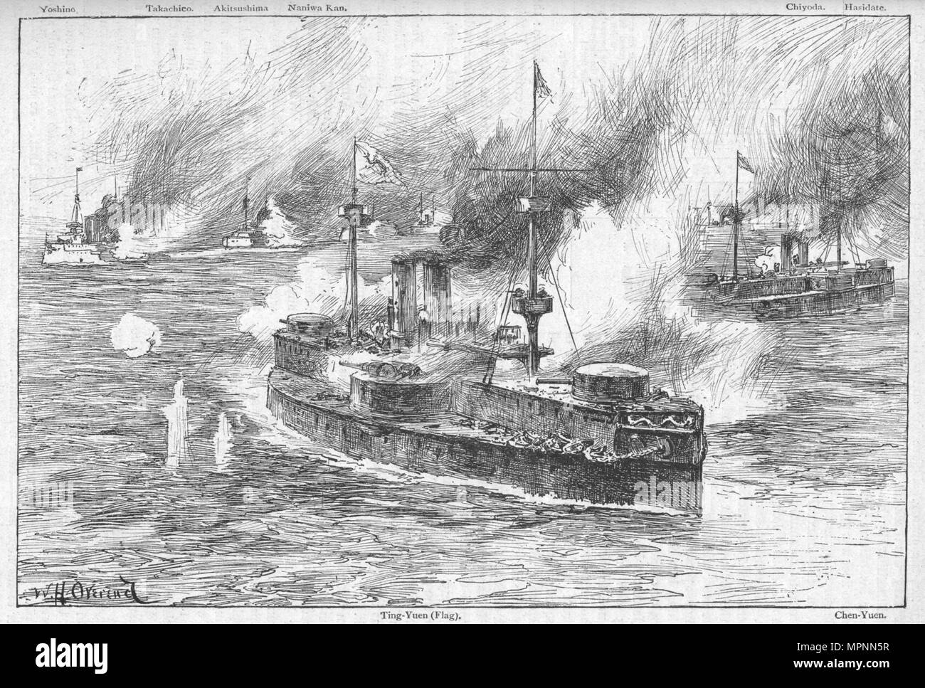 'The Battle of the Yalu', 1895, (1902). Artist: William Heysham Overend. Stock Photo