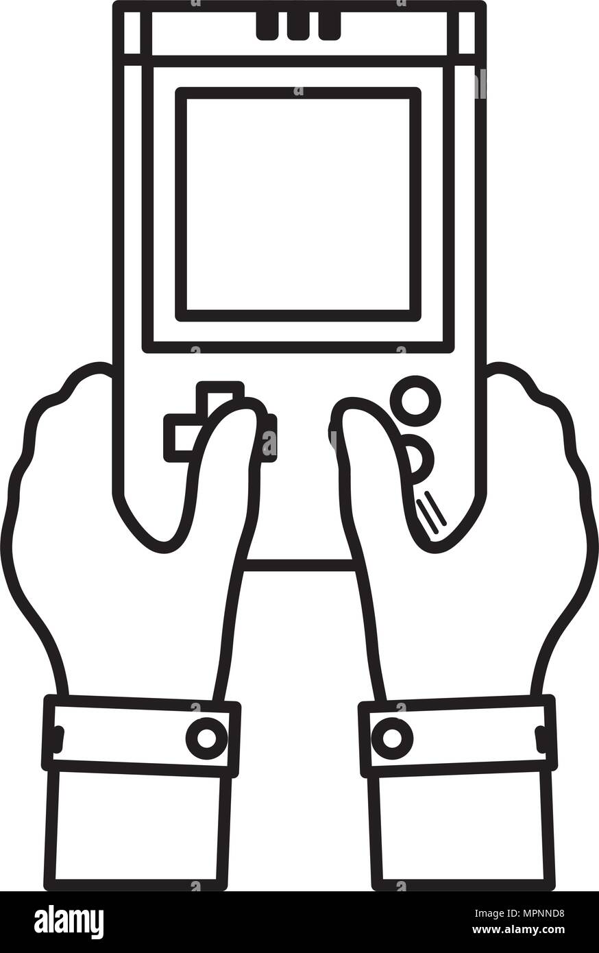 line man hands with tetris handhelp videogame vector illustration Stock ...