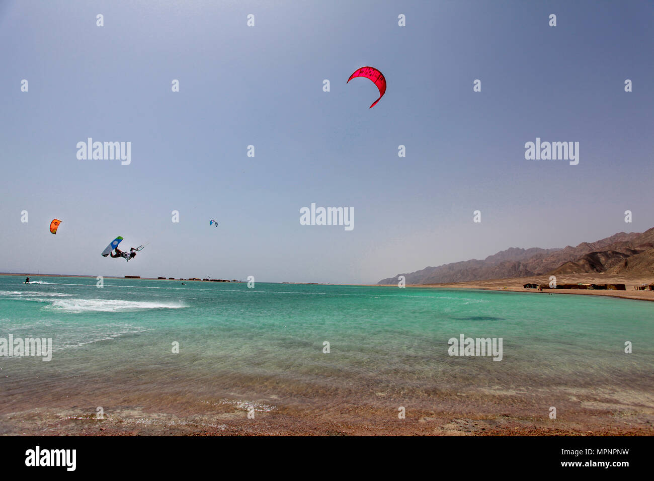 Kite surfing at the Blue Lagoon (Dahab), Sinai, Egypt Stock Photo