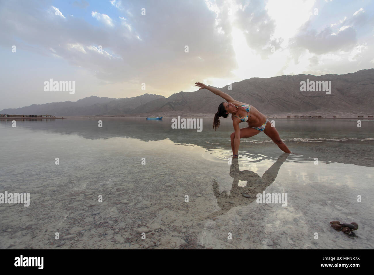 Young Female tourist relaxing at the Blue Lagoon resort (Dahab), Sinai, Egypt Stock Photo