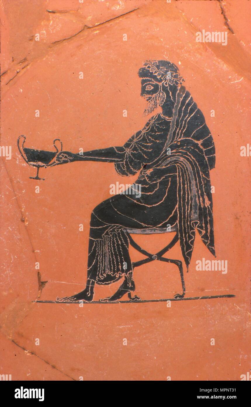 Detail of Dionysus Seated, Greek Plate,  Painted by Psiax, c520 BC. Artist: Psiax. Stock Photo