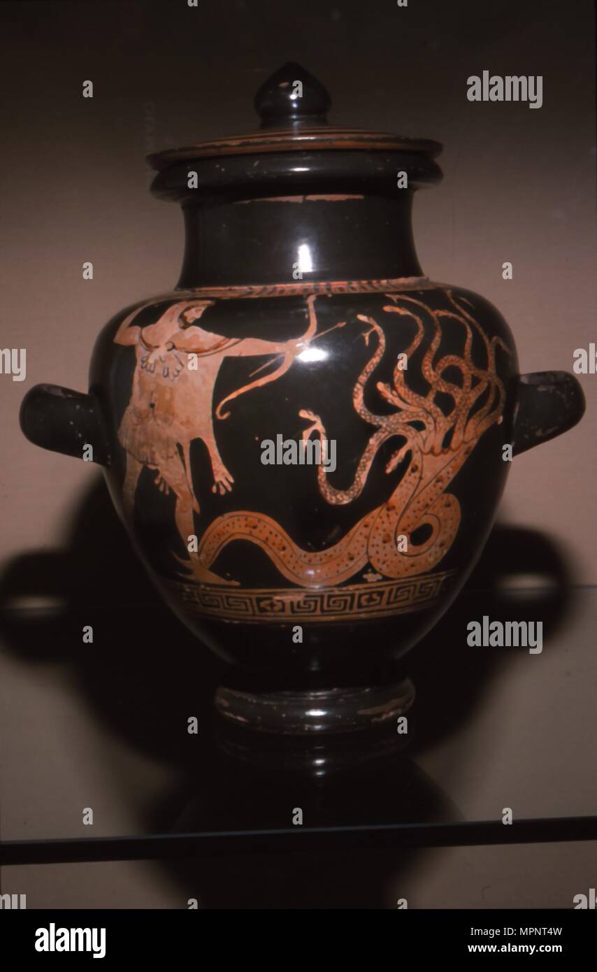 Herakles fights the Lernaean Hydra, Attic Vase, 450 BC. Artist: Unknown. Stock Photo