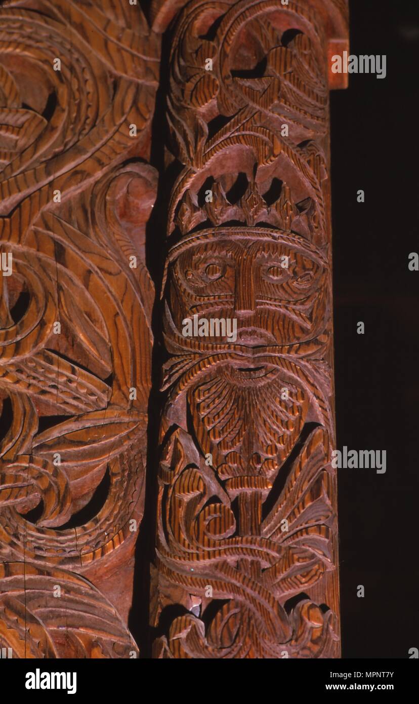 Detail of carving of Stave Church from Gol in Hallingdal, built c1200. Artist: Unknown. Stock Photo