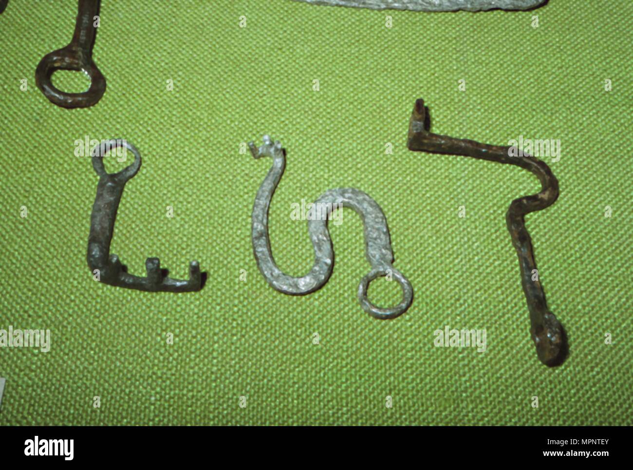 Celtic Iron Keys from Manching Oppidum, Germany, 1st century BC. Artist: Unknown. Stock Photo