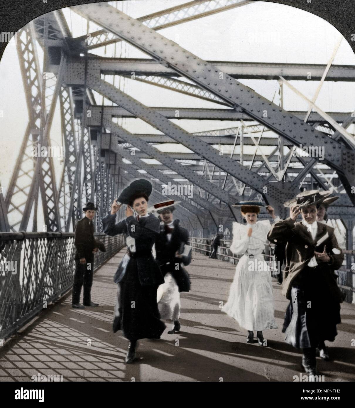 The promenade, Williamsburg Bridge, New York, USA, c1900s. Artist: Excelsior Stereoscopic Tours. Stock Photo