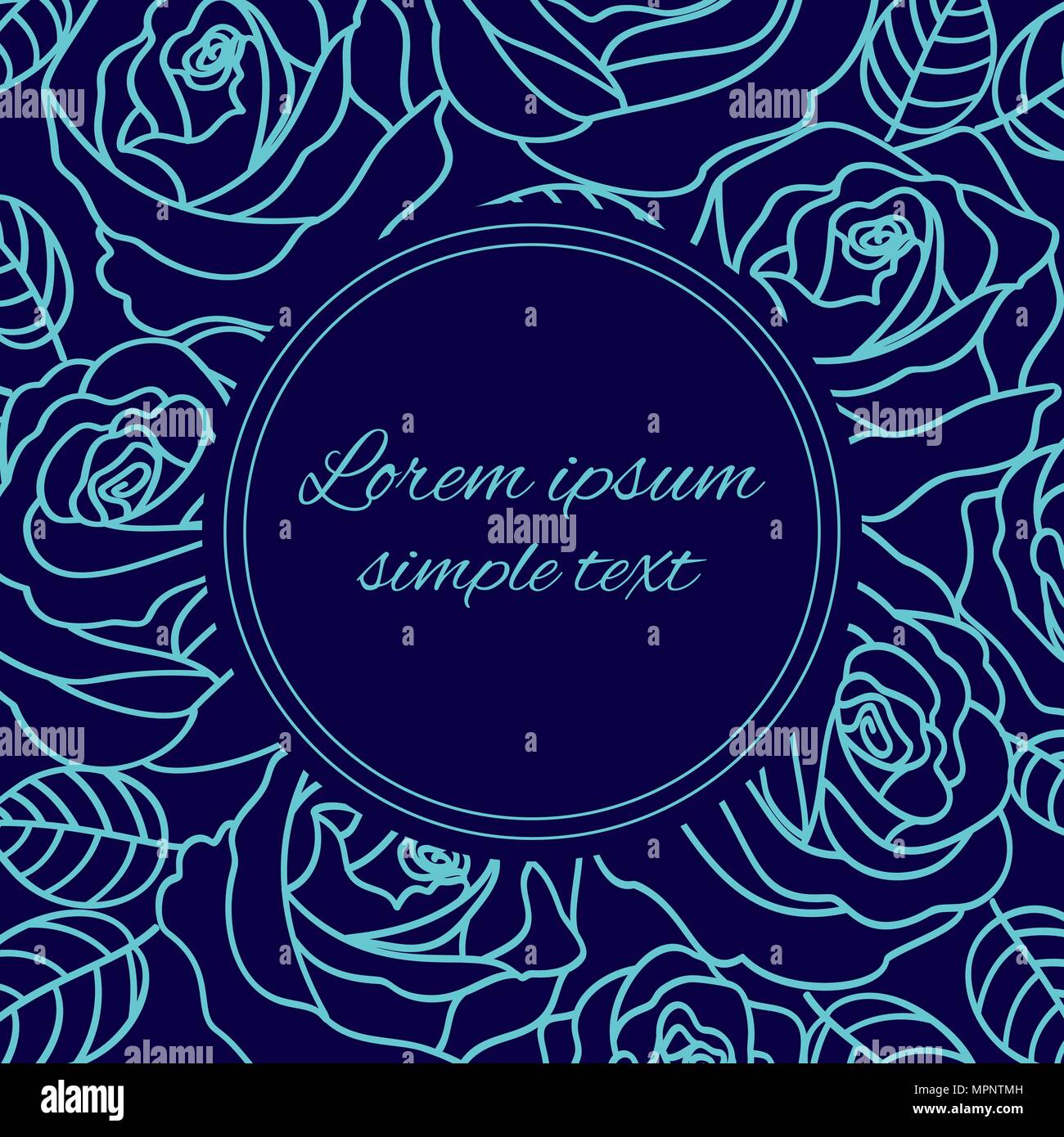 Vector pale blue outline roses on the navy blue background greeting ...
