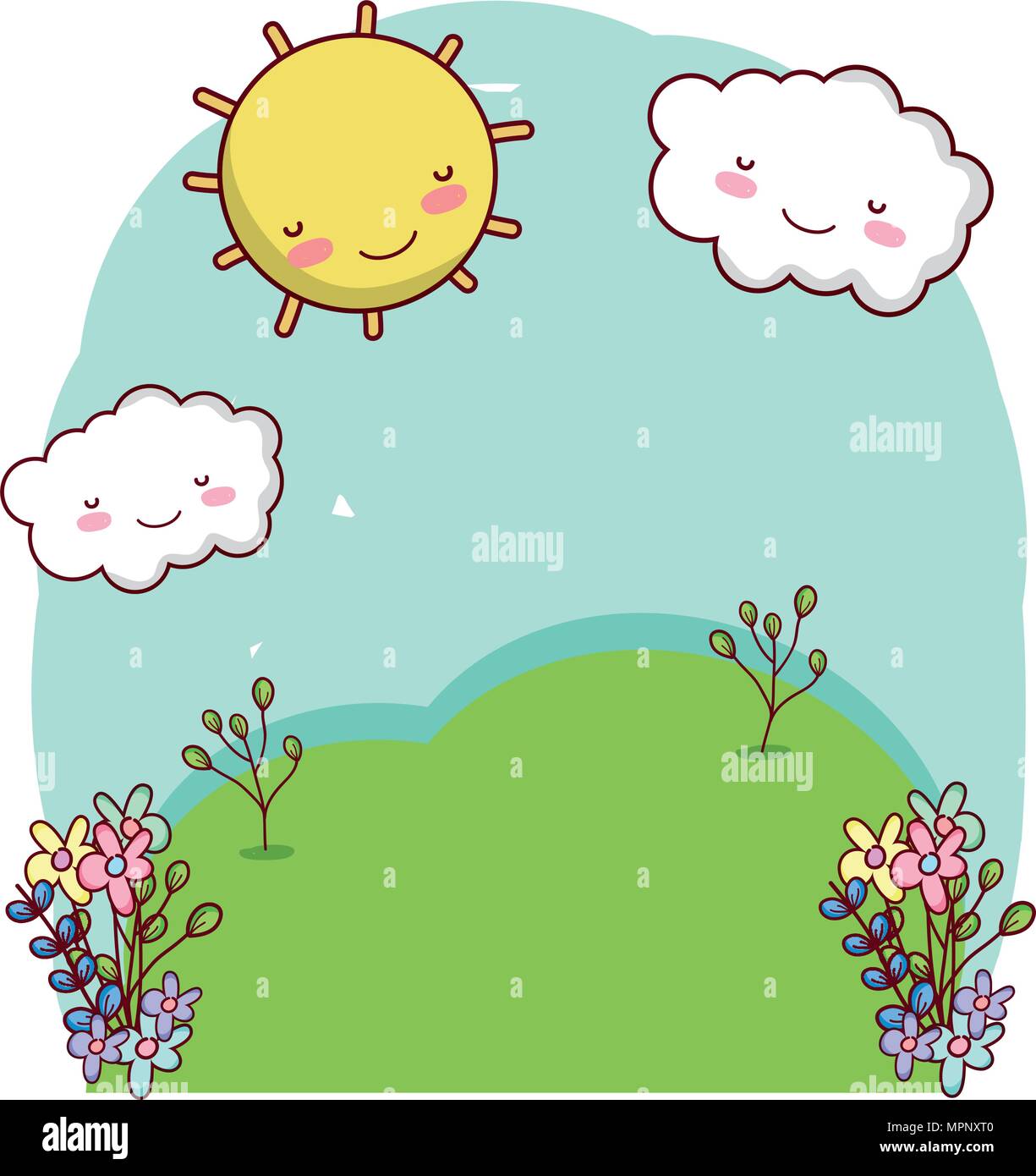 kawaii sun and clouds weather landscape Stock Vector Image & Art - Alamy