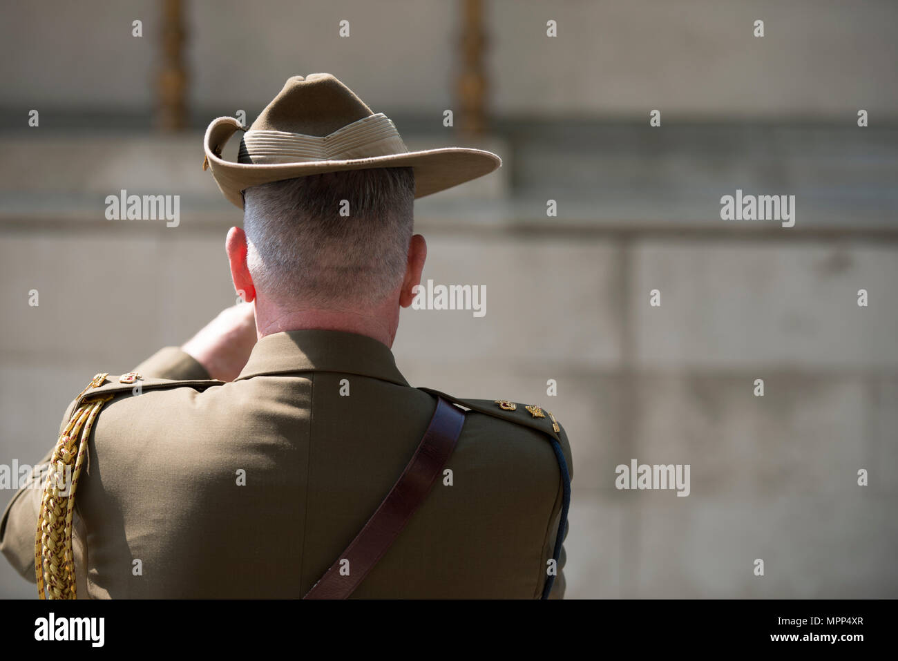 The Cenotaph, Whitehall, London, UK. 23 May, 2018. International Day of UN Peacekeepers Remembrance Ceremony. Australian Chief of Staff in London photographs the Cenotaph after the ceremony is closed. Credit: Malcolm Park/Alamy Stock Photo