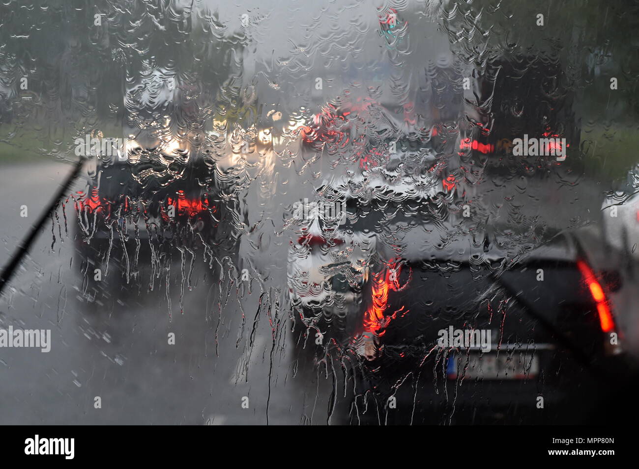 Ceske Budejovice, Czech Republic. 24th May, 2018. Thunderstorms and heavy torrential rain swept over Ceske Budejovice, Czech Republic, May 24, 2018. Credit: Vaclav Pancer/CTK Photo/Alamy Live News Stock Photo