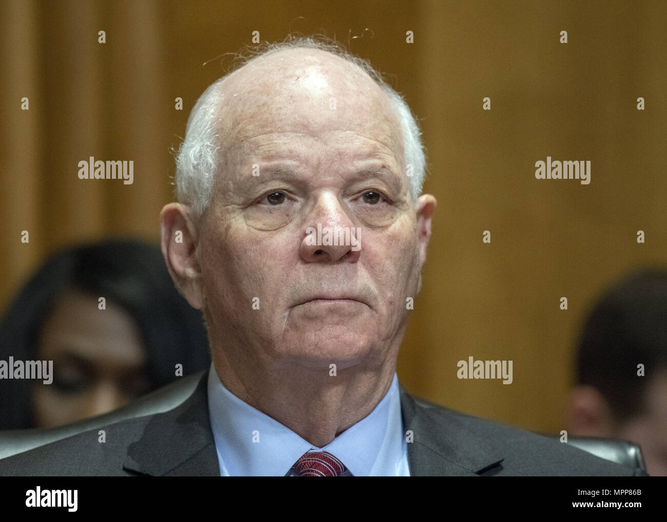 Washington, District of Columbia, USA. 24th May, 2018. United States Senator Ben Cardin (Democrat of Maryland) listens as US Secretary of State Mike Pompeo appears before the to ''Review the FY 2019 State Department budget request'' on Capitol Hill in Washington, DC on Thursday, May 24, 2018. Prior to delivering his prepared remarks, Secretary Pompeo read a letter from US President Donald J. Trump to North Korean leader Kim Jong-un cancelling their planned summit in Singapore on June 12, 2018.Credit: Ron Sachs/CNP Credit: Ron Sachs/CNP/ZUMA Wire/Alamy Live News Stock Photo