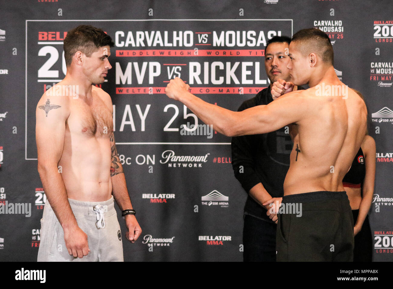 London, UK. 24th May 2018. Kevin Fryer and Costello Van Steenis face off ahead of thier friday night fight.  Credit: Dan Cooke Credit: Dan Cooke/Alamy Live News Stock Photo