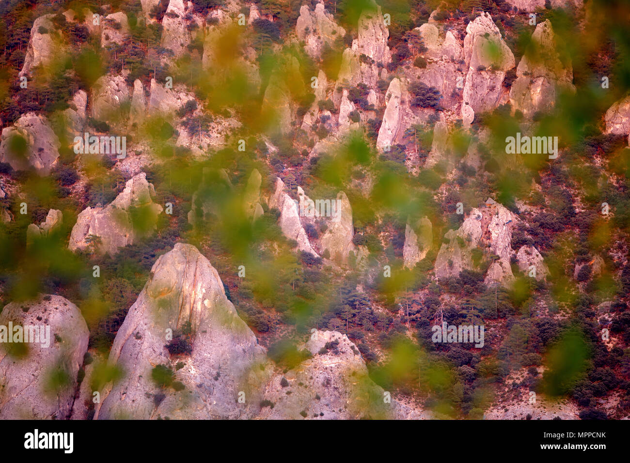Spain, Canamares, rocky mountainside Stock Photo