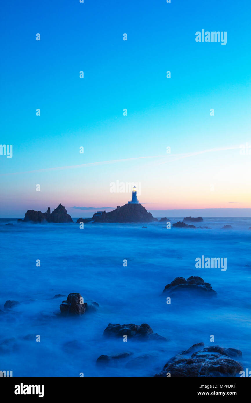 United Kingdom, Channel Islands, Jersey, Corbiere Point Lighthouse Stock Photo