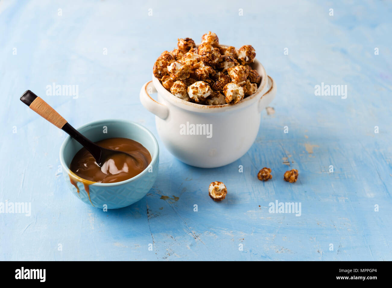 Caramel popcorn in bowl Stock Photo