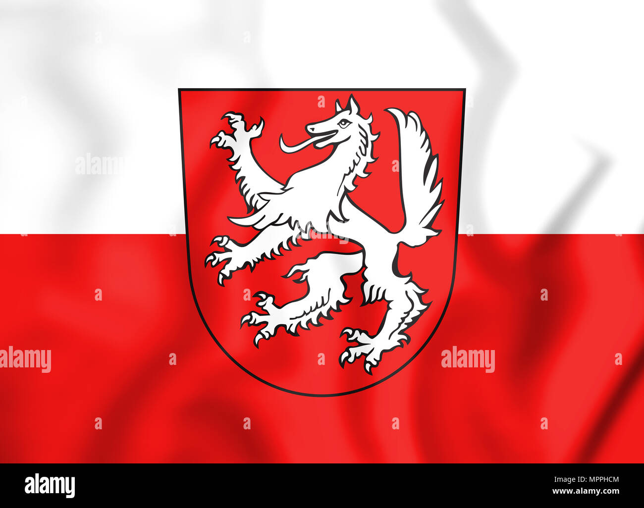 3D Flag of Hauzenberg (Bavaria), Germany. 3D Illustration. Stock Photo