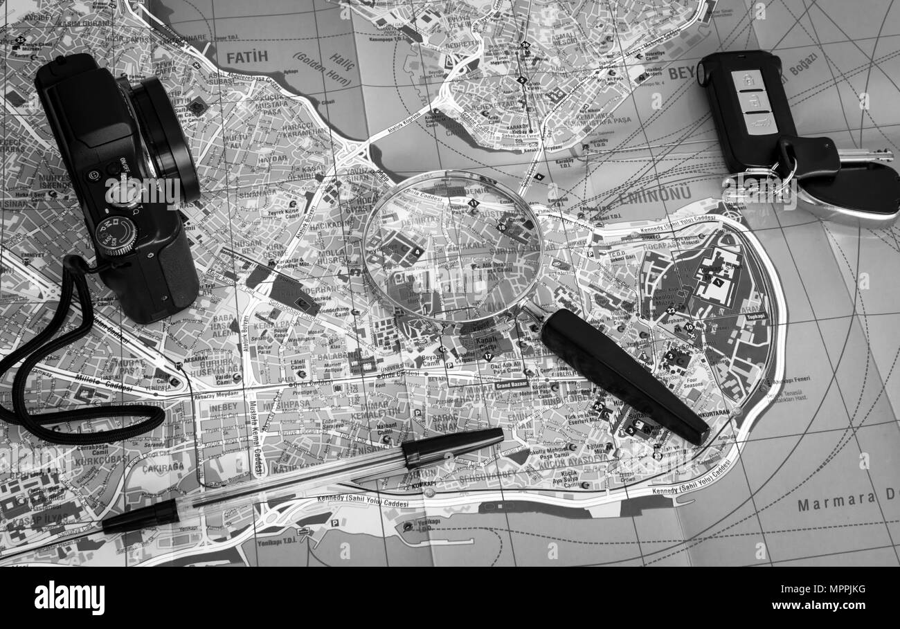 Planning trip map on Black and White Stock Photos & Images - Alamy