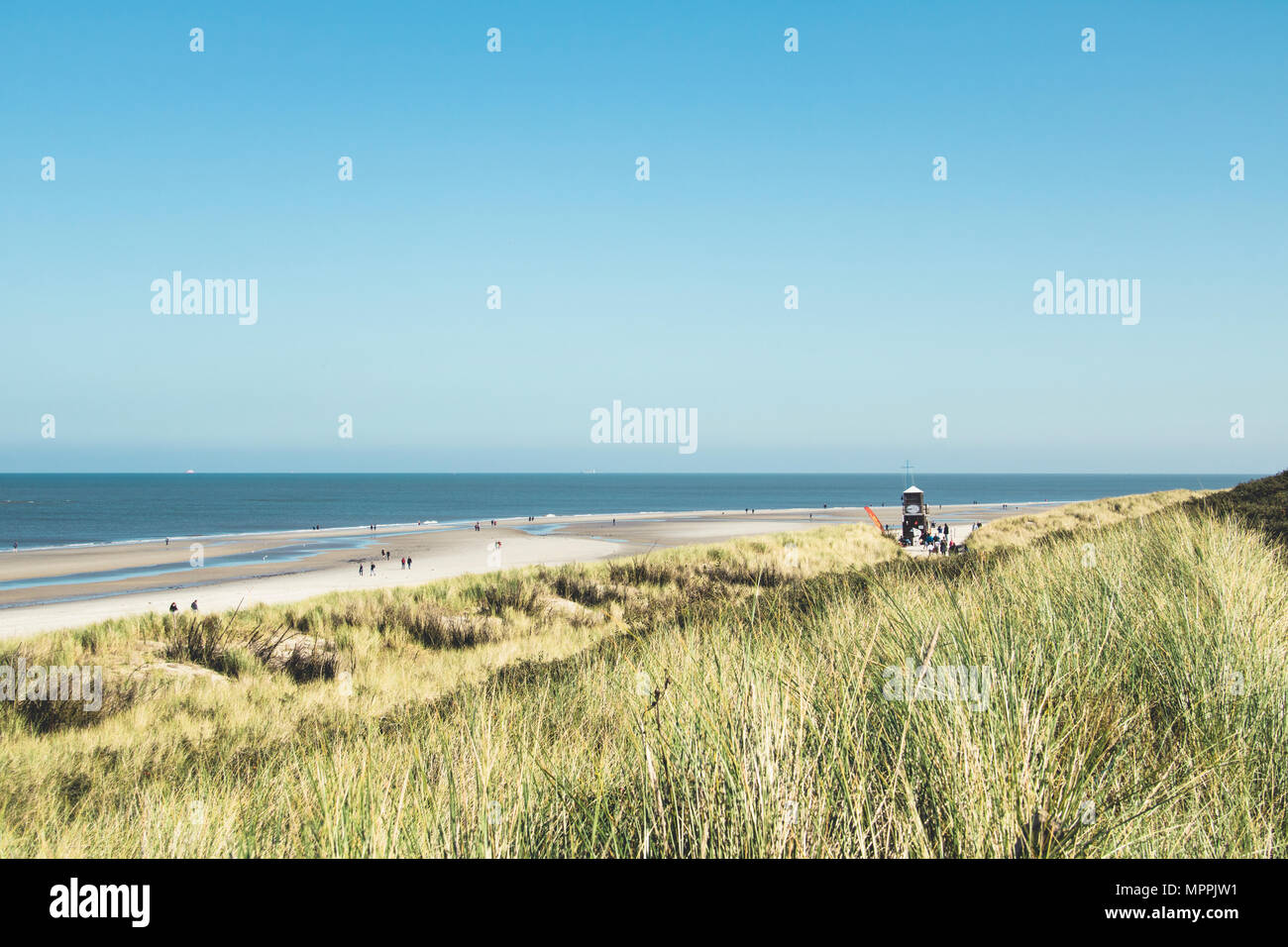 Germany, Spiekeroog, view to sea and beach from dunes Stock Photo