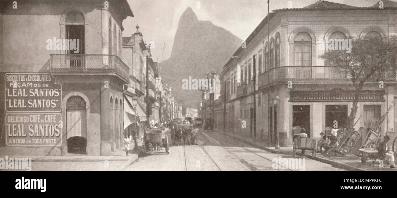 'The Botafogo end of the fashionable Rua Sao Clemente. Corcovado in the distance', 1914. Artist: Unknown. Stock Photo