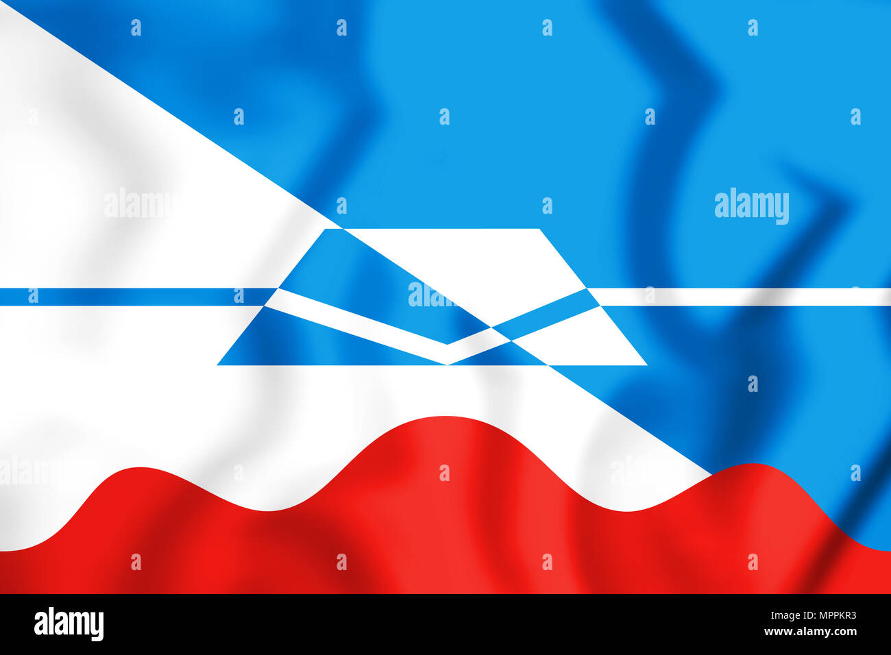 3D Flag of Krasnogorsk (Moscow oblast), Russia. 3D Illustration. Stock Photo