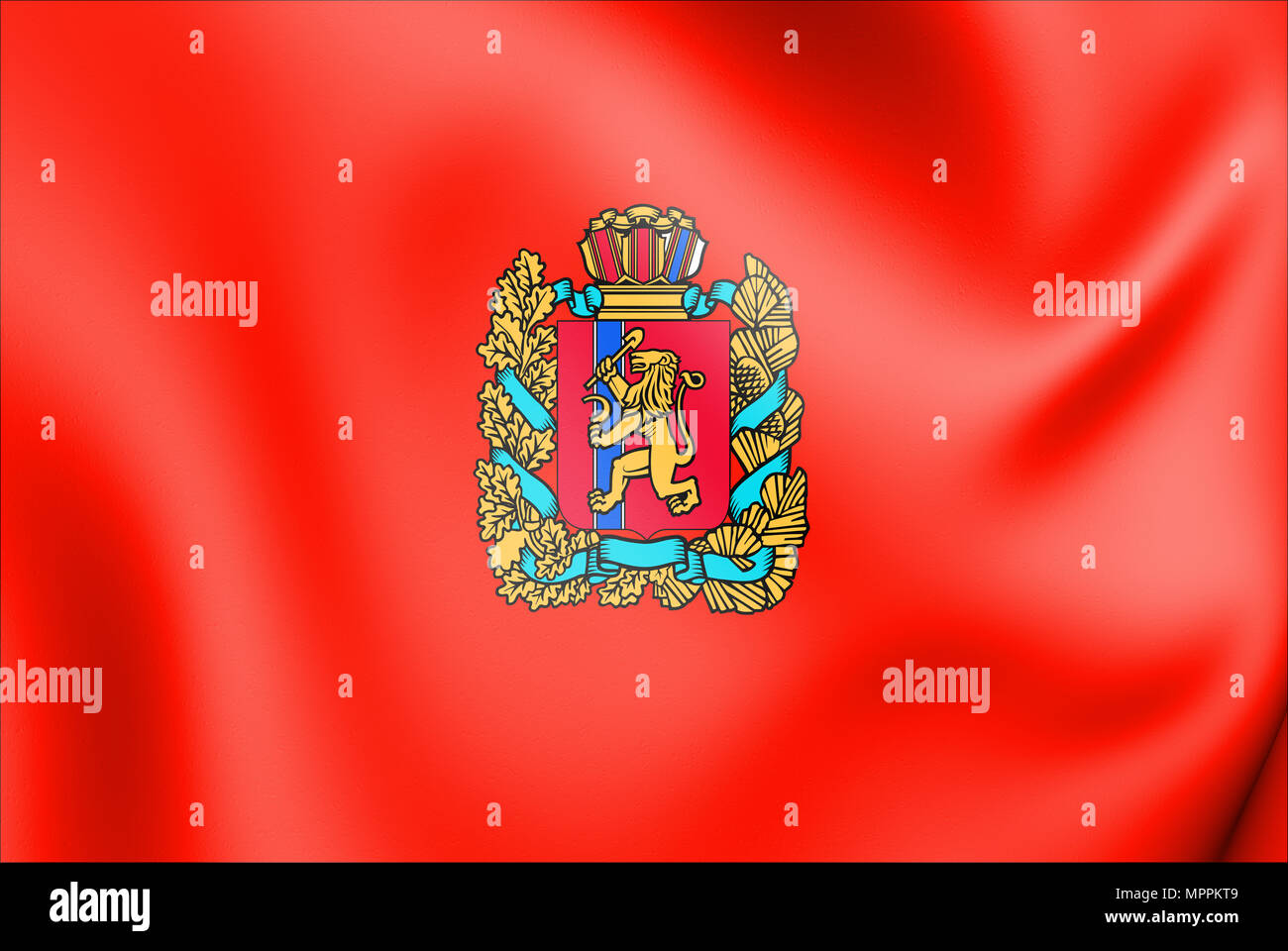 3D Flag of Krasnoyarsk Krai, Russia. 3D Illustration. Stock Photo