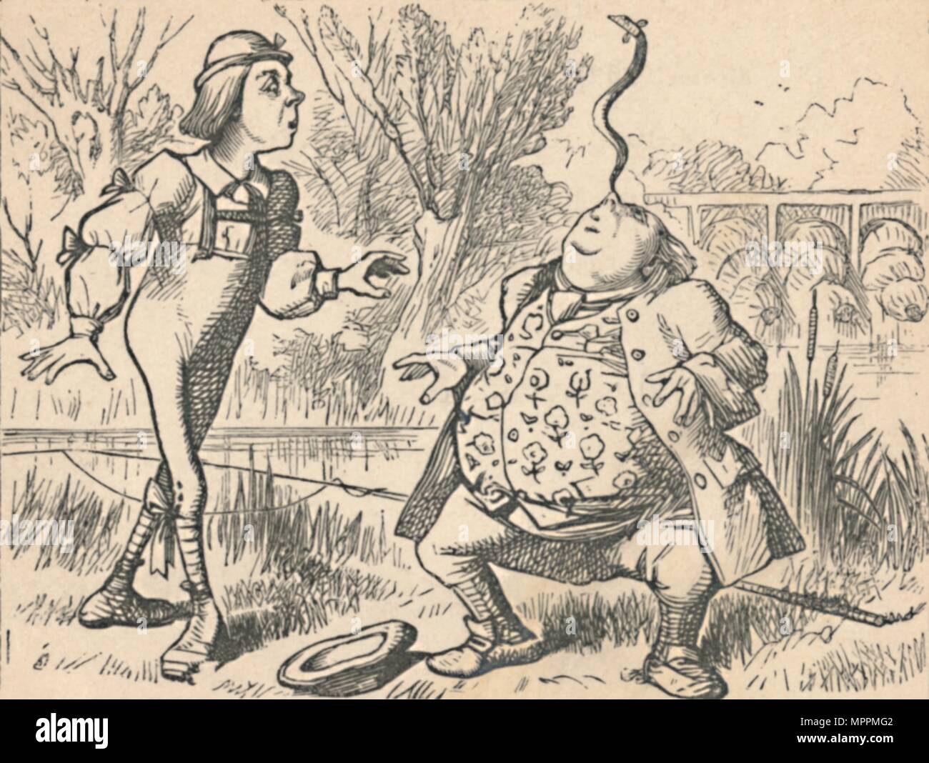 'The youth and his father, who is balancing a fish on his nose', 1889. Artist: John Tenniel. Stock Photo