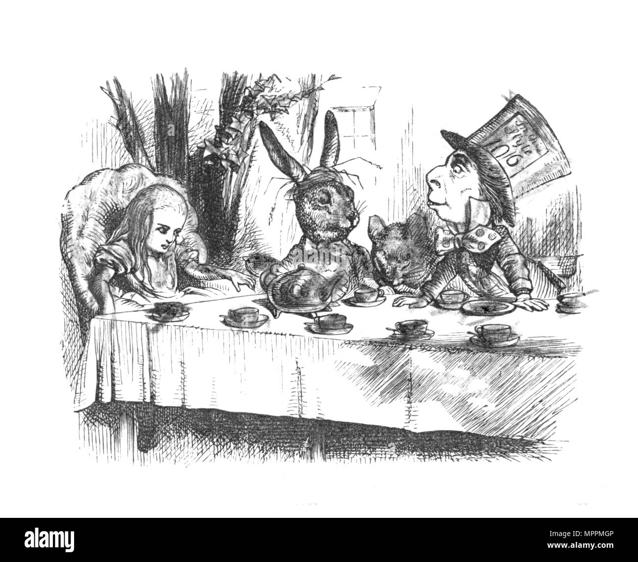 'Alice at the Mad Hatter's tea party', 1889. Artist: John Tenniel. Stock Photo
