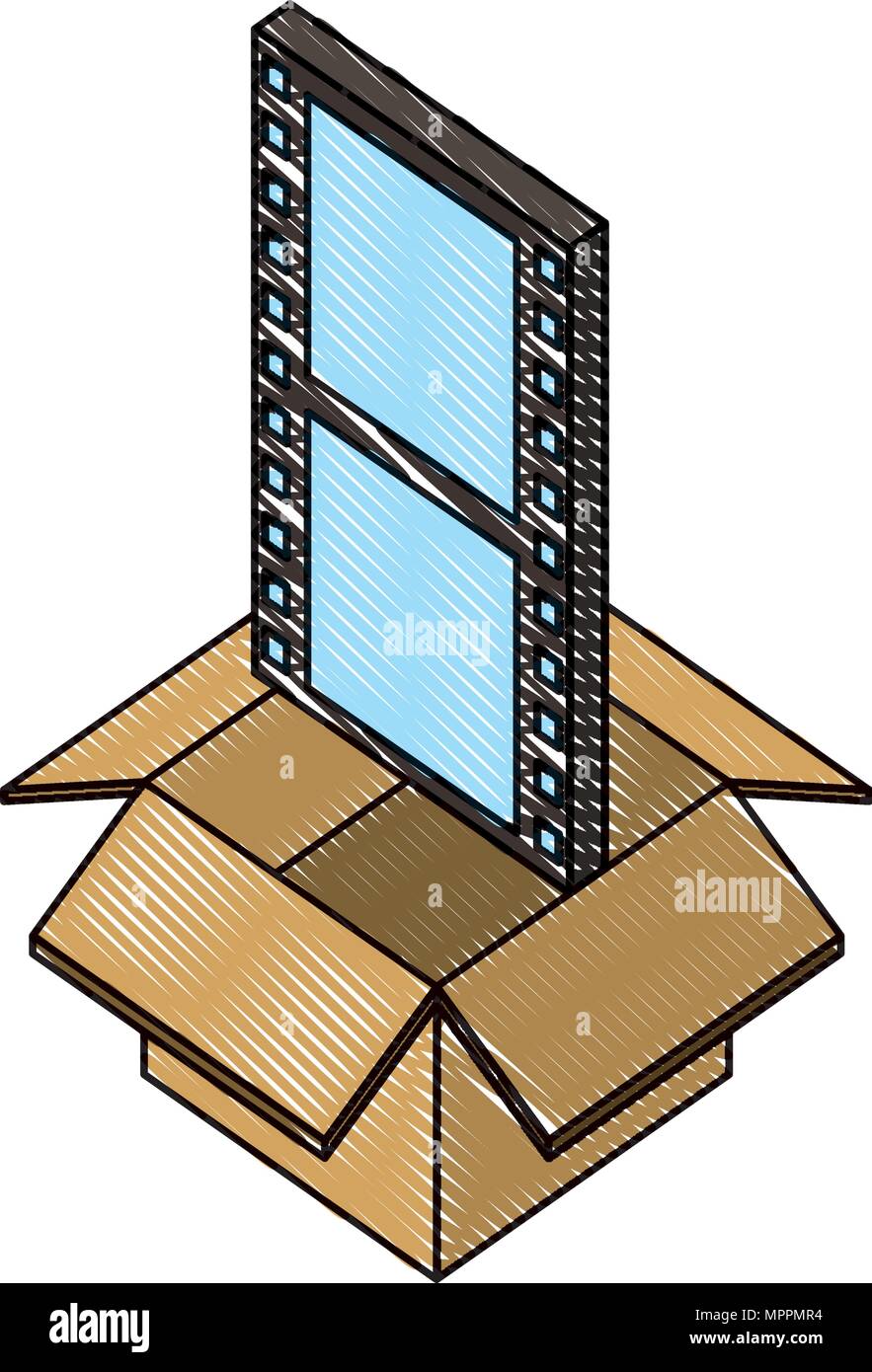 box carton with video format isometric icon Stock Vector