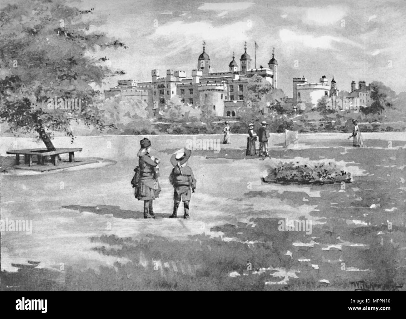'The Tower of London from Trinity Square', 1891. Artist: William Luker. Stock Photo