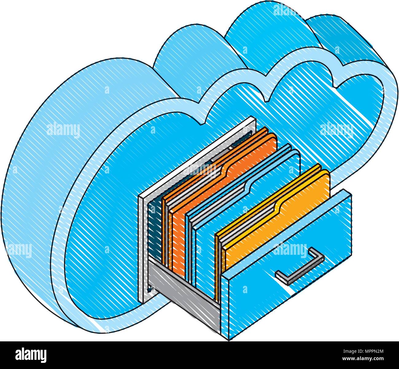 cloud computing with drawer and folders isometric icon Stock Vector ...