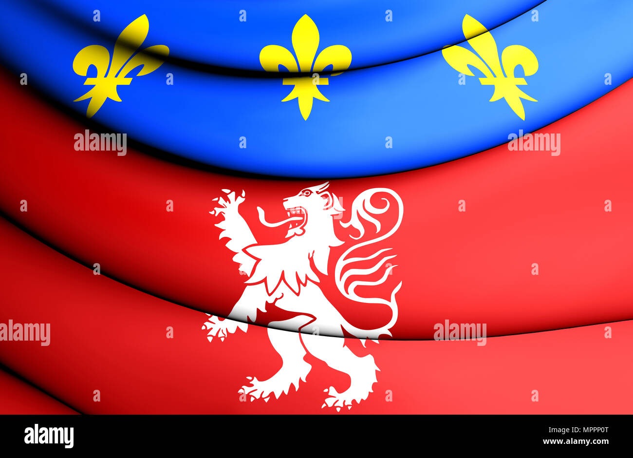 3D Flag of Lyon, France. 3D Illustration. Stock Photo