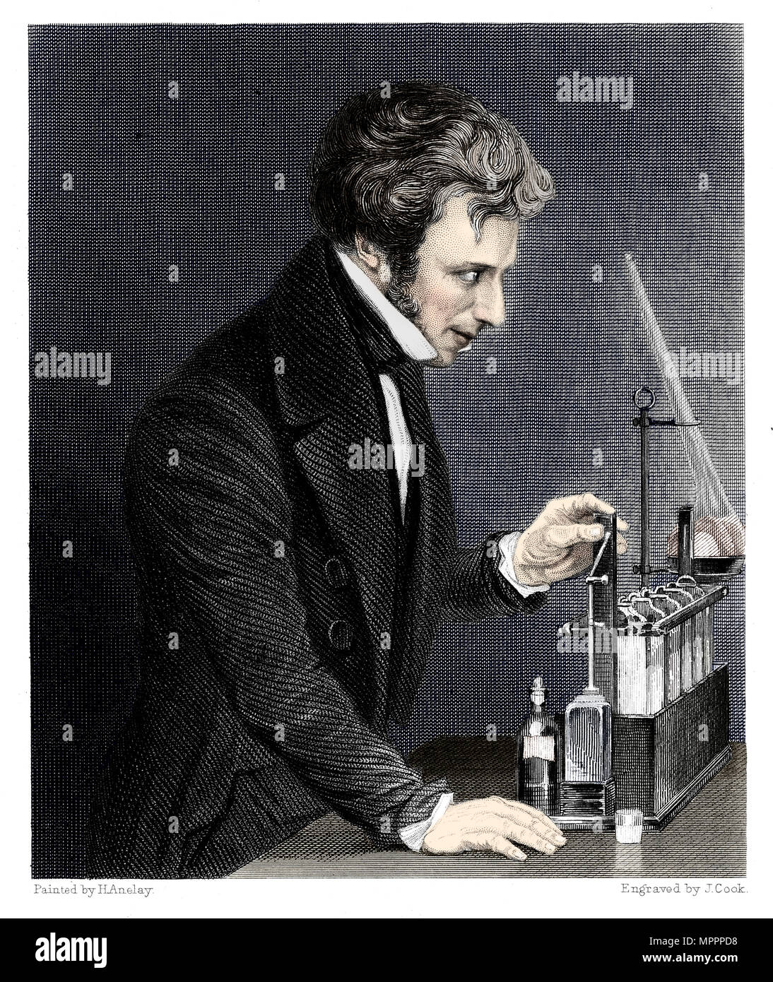 Michael Faraday, British chemist and physicist, c1845. Artist: J Cook. Stock Photo
