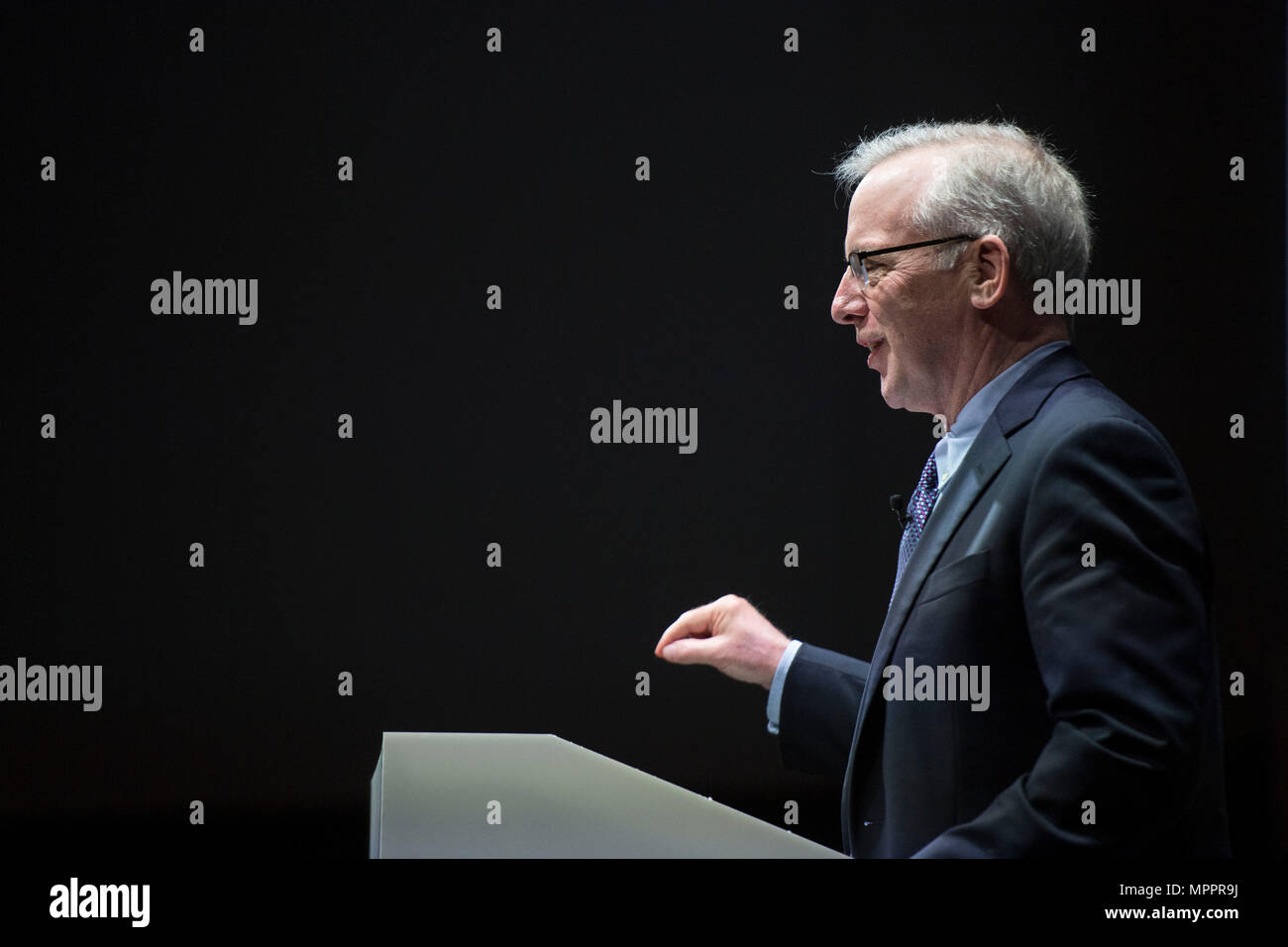 President of the Federal Reserve Bank of New York Bill Dudley speaks during the Bank of England Markets Forum 2018, at Bloomberg, in central London. Stock Photo