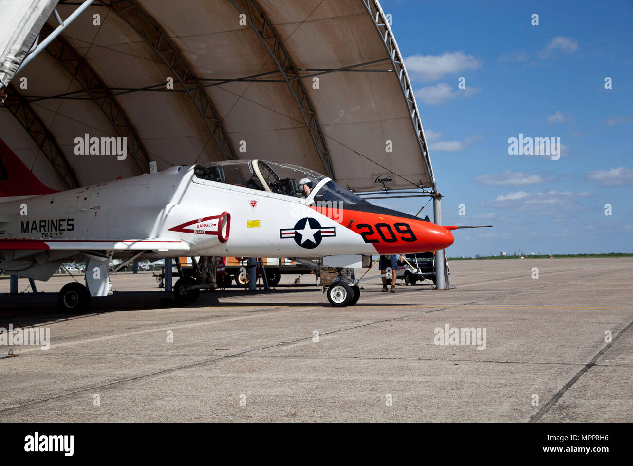 A U.S. Marine Corps officer assigned to the Undergraduate Level Pilot Training course, Training Air Wing Two, prepares to take off on a T-45C training aircraft at Naval Air Station Kingsville, Texas, March 21, 2017. The mission of Training Air Wing Two is to provide undergraduate level pilot training for Marines to prepare them for the Fleet Marine Force. (U.S. Marine Corps photo by Lance Cpl. Jose Villalobosrocha) Stock Photo