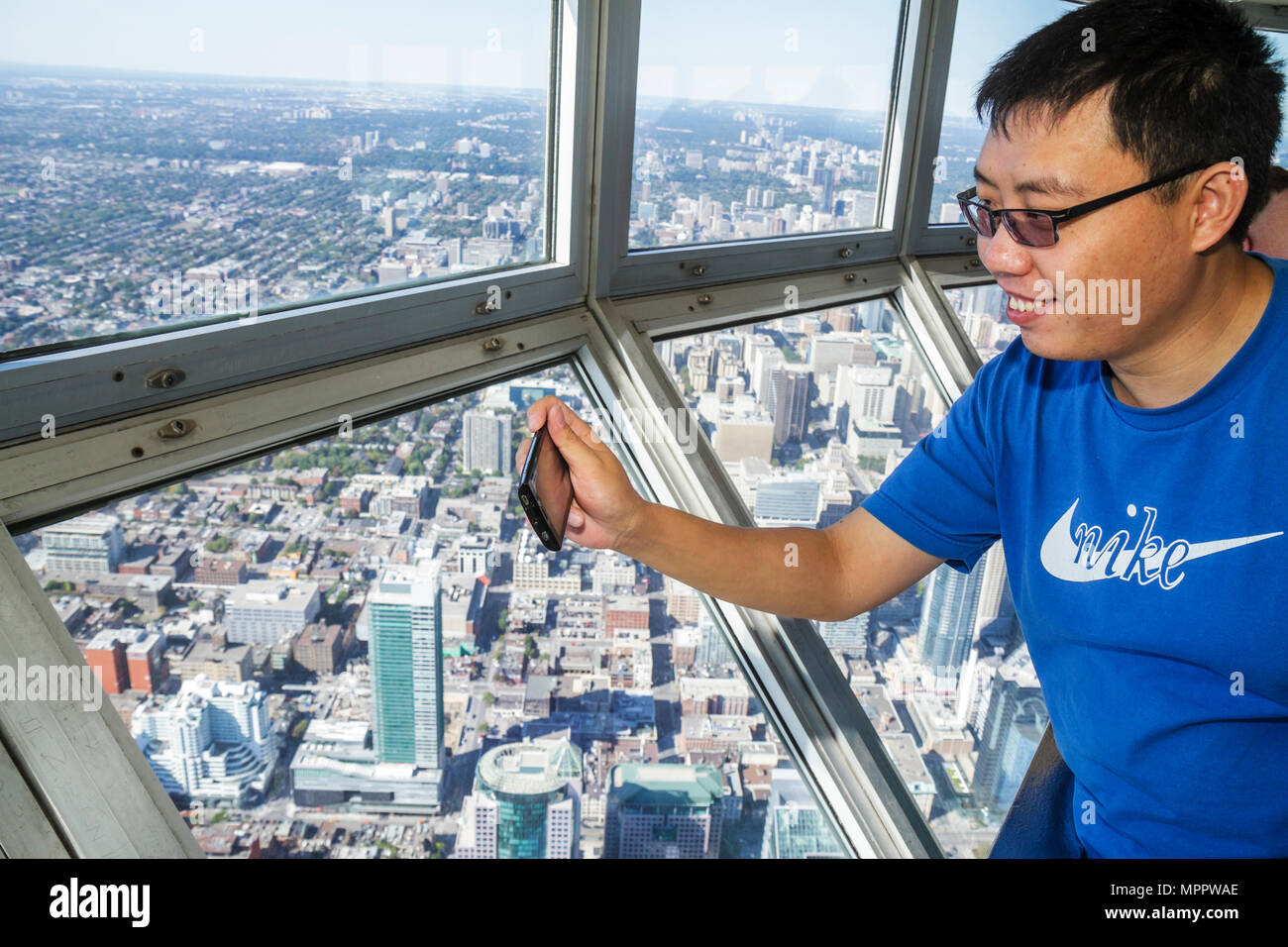 Toronto Canada,Bremner Boulevard,CN Tower,observation towermodern wonder,Sky Pod,window view north,buildings,city skyline cityscape,skyline,Asian Asia Stock Photo