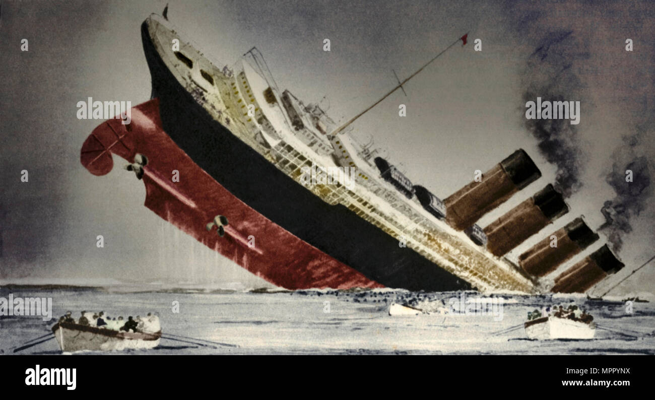 The sinking of the 'Lusitania', 7 May 1915. Artist: Unknown. Stock Photo