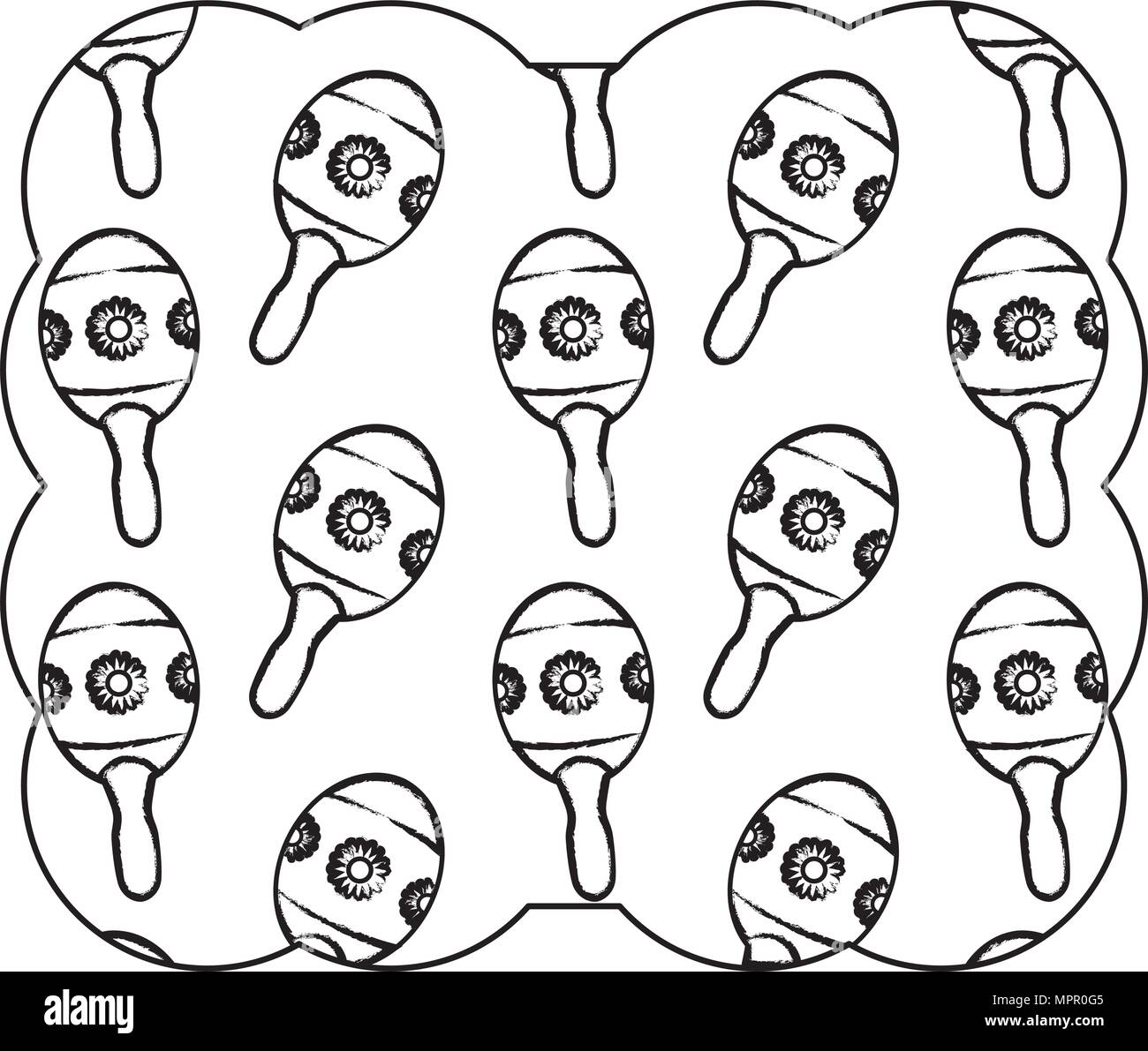 decorative frame with Mexican maracas pattern over white background