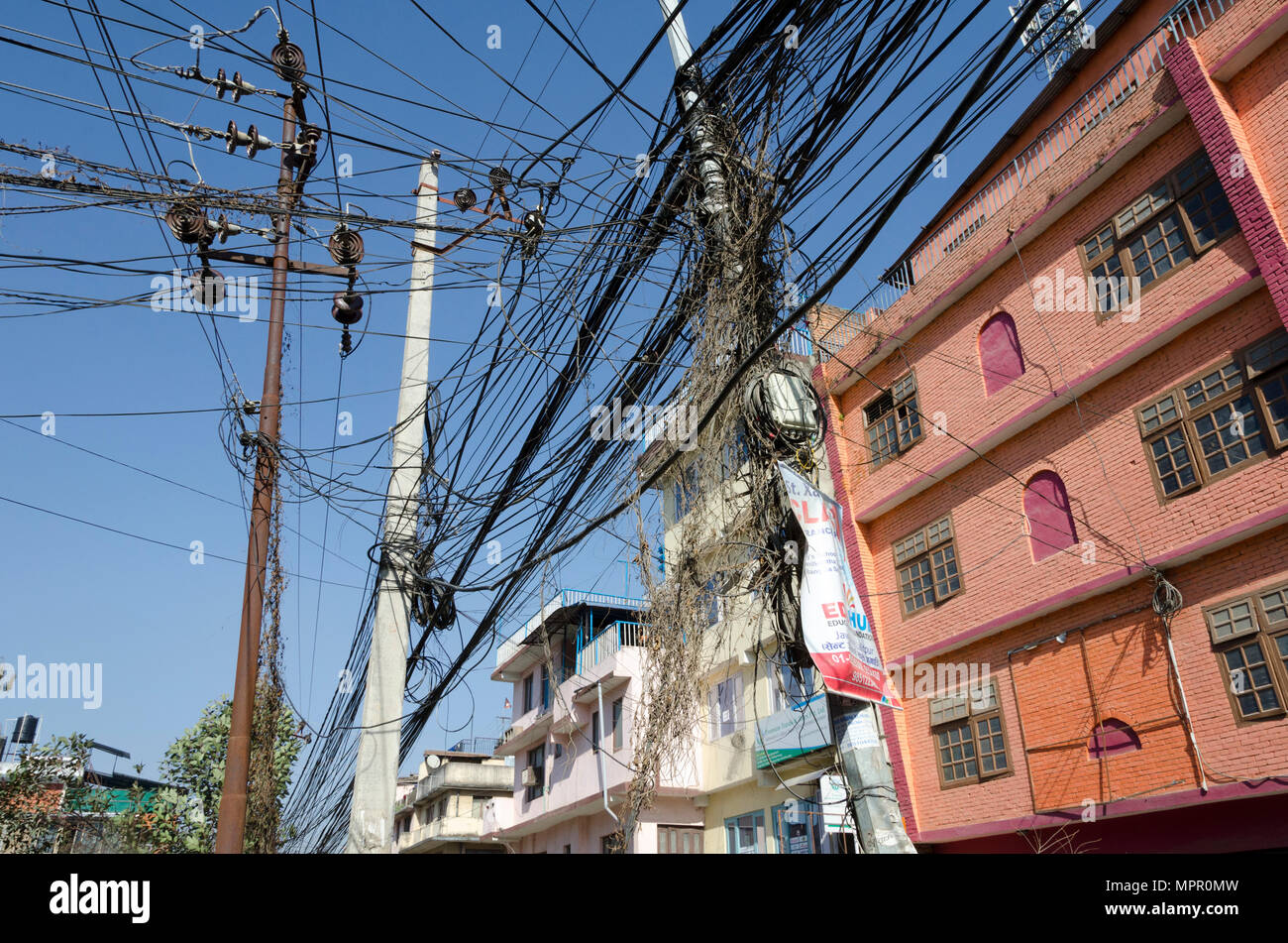 Power poles and wires, Kathmandu, Nepal Stock Photo Alamy