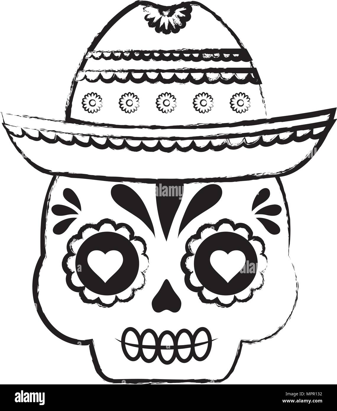 sugar skull with mexican hat over white background, vector illustration ...