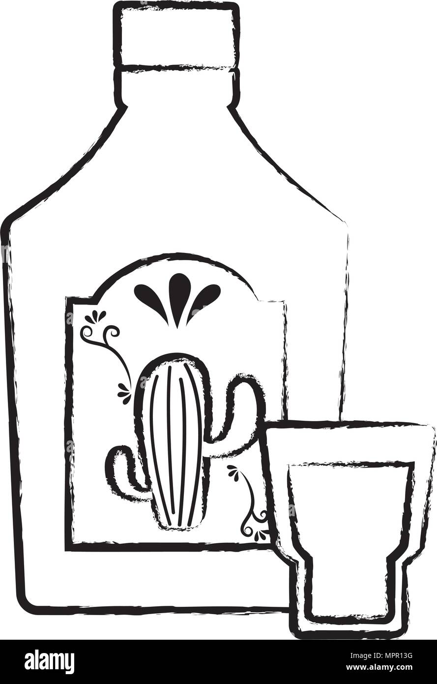 tequila bottle and shot over white background, vector illustration