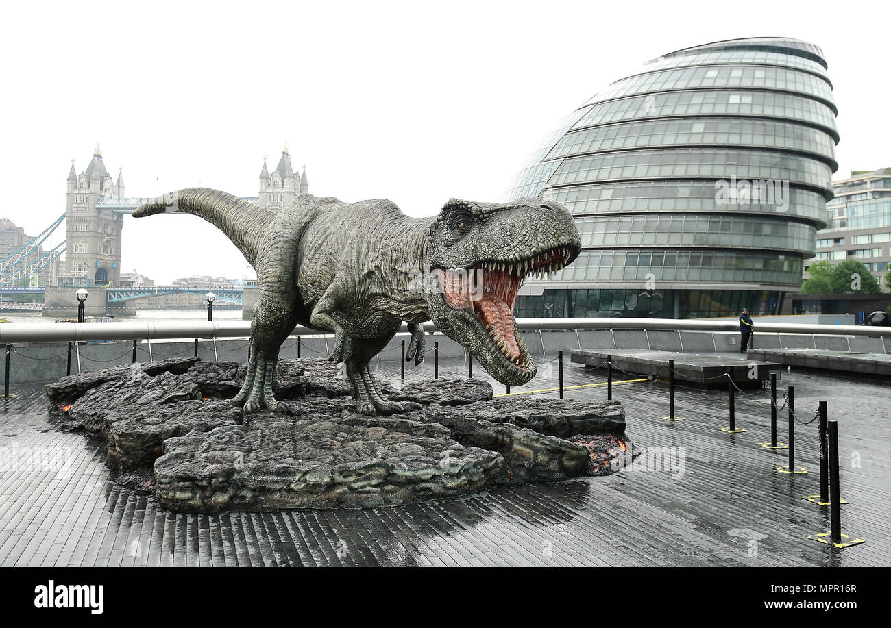 A T-Rex statue during a photocall for Jurassic World: Fallen Kingdom, held at the Strada, London. Stock Photo