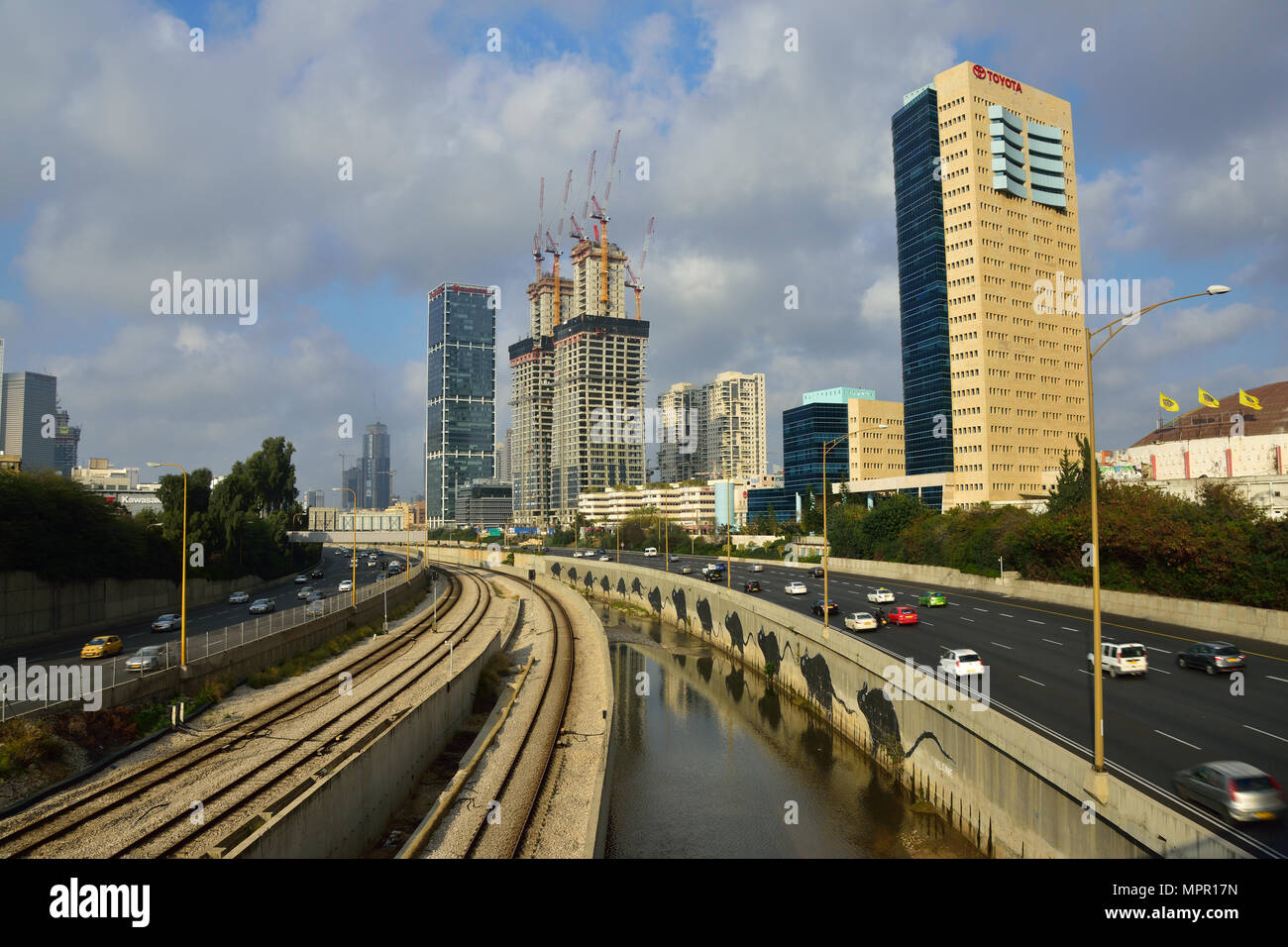 Cityscape of modern Tel Aviv with Ayalon highway view Stock Photo - Alamy